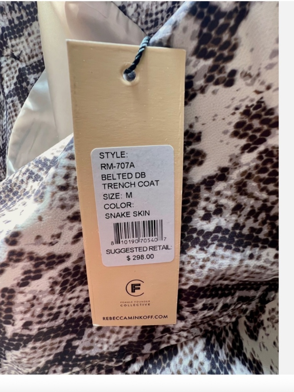 $298 M Women's NWT Rebecca Minkoff Snake Print Belted Trench Coat Brown Beige - Picture 5 of 9